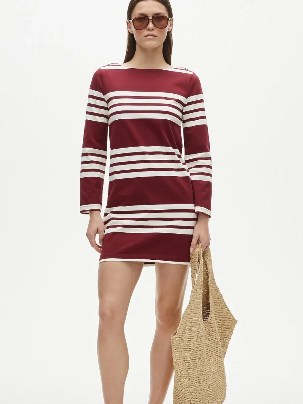 J. Crew Mini Dress Mariner Cloth XS Maroon White Stripe 100% Cotton NWOT